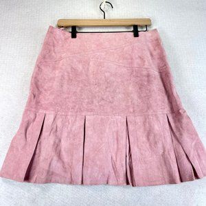 ANTHROPOLOGIE CLOTHES BY RAVEN Womens 10 Pink Suede Leather Kick Pleated Skirt